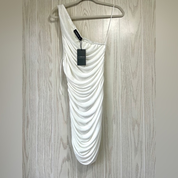 Lioness The Goddess White Mini One Shoulder Ruched Bodycon Dress S NWT - Picture 5 of 5